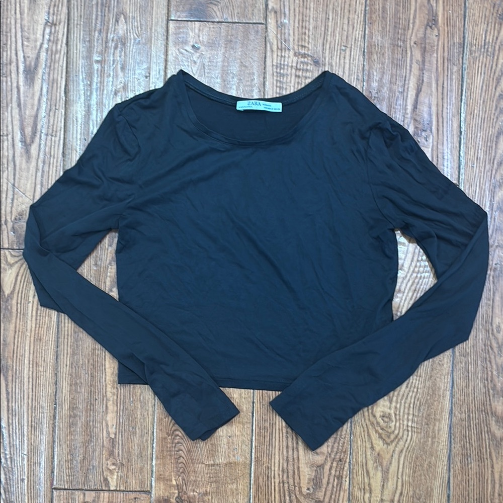 Zara Black Fitted Crop Blouse